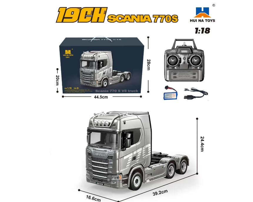 xe ô tô tải đầu kéo mooc huina 1501 scania 770s v8 truck tỉ lệ 1/18 6wd 2.4g 19CH